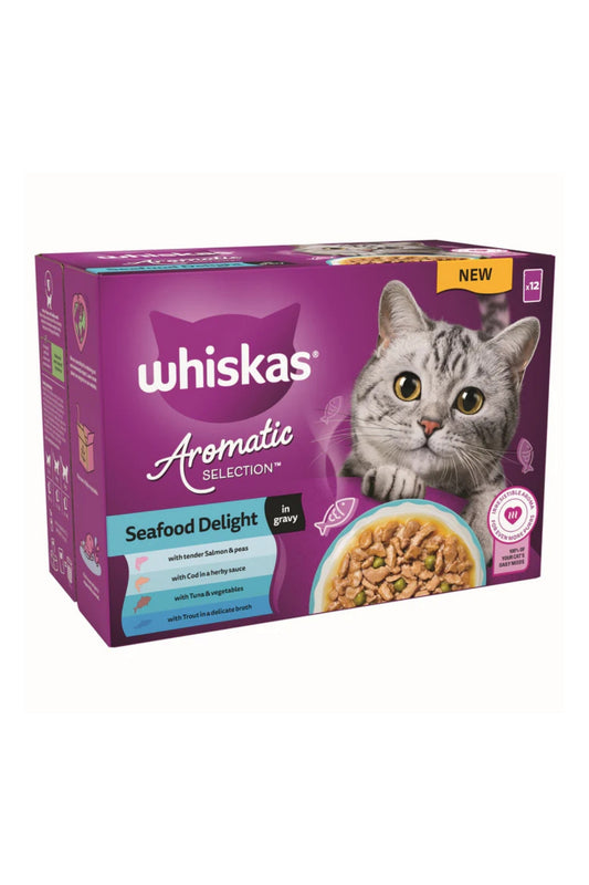 Whiskas Pouch 1+ Aromatic Seafood in Gravy 12pk x 4