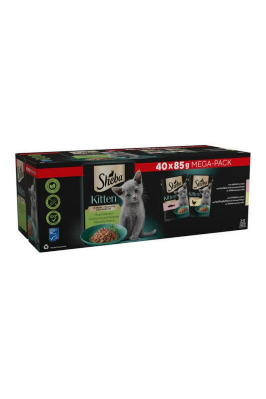 Sheba Cat Pouch KITTEN Mixed Selection in Gravy 85g MEGA 40pk x 1