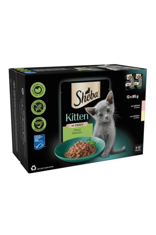 Sheba Cat Pouch KITTEN Sauce Collection Mixed Selection Gravy 85g 12-Pack x 4