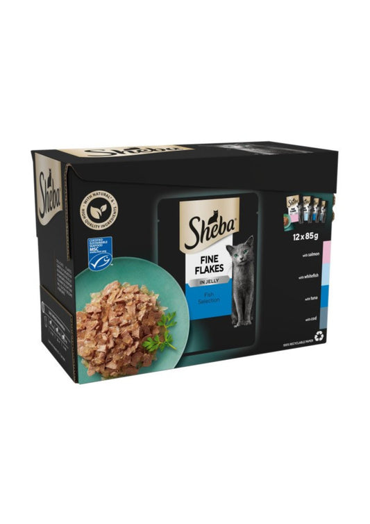 Sheba Cat Pouch Fine Flakes Fish Collection Jelly 85g 12pk x 4