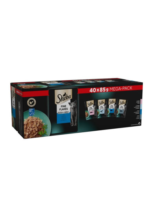 Sheba Cat Pouch Fine Flakes Fish in Jelly 85g MEGA 40pk
