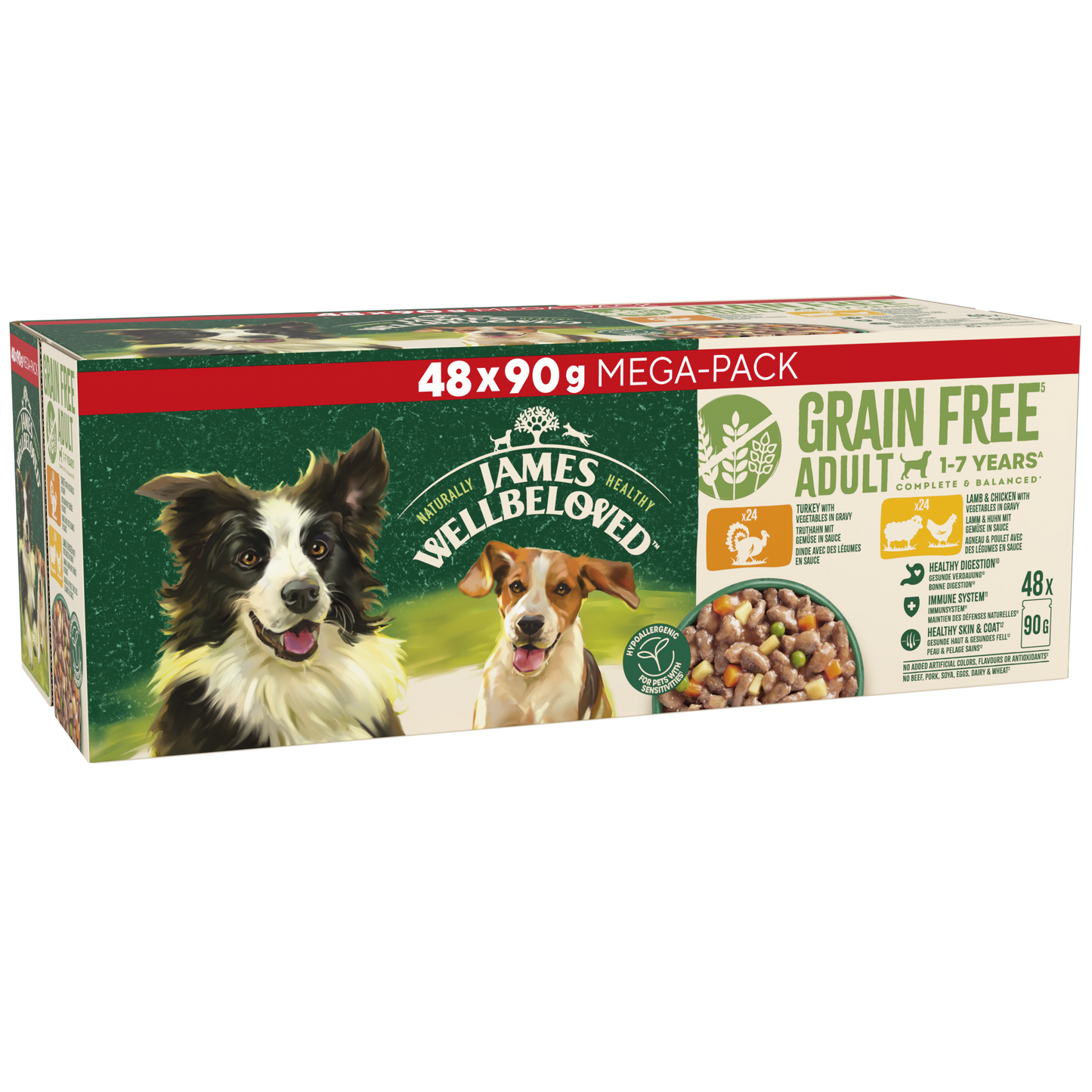 James Wellbeloved Adult Dog Pouch Grain Free Turkey & Lamb 90g 48pk x 1