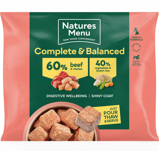 Natures Menu Complete & Balanced Raw  60/40 Beef and Chicken with Vegetables and Brown Rice For Adult Dogs