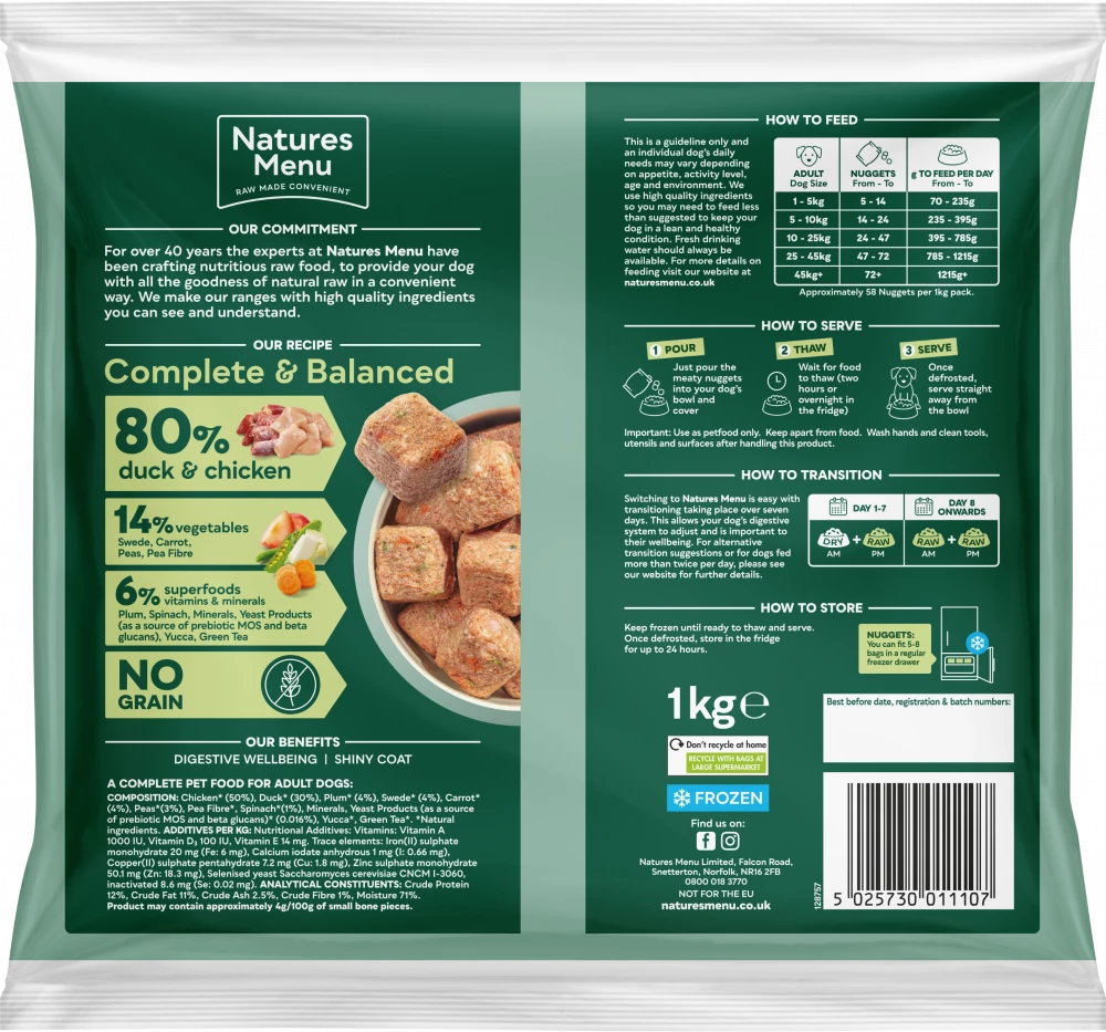 Natures Menu Complete & Balanced Raw  80/20 Duck and Chicken For Adult Dogs