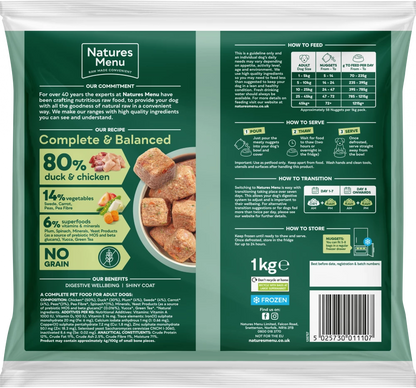 Natures Menu Complete & Balanced Raw  80/20 Duck and Chicken For Adult Dogs