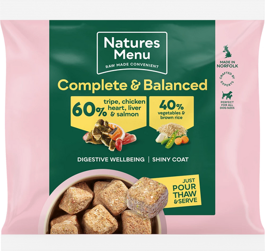 Natures Menu Complete & Balanced Raw  60/40 with Tripe, Chicken Heart, Liver, Salmon, Vegetables and Brown Rice For Adult Dogs