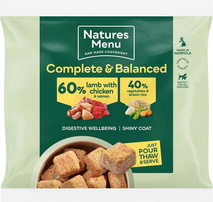 Natures Menu Complete & Balanced Raw  60/40 Lamb with Chicken, Salmon, Vegetables and Brown Rice For Adult Dogs