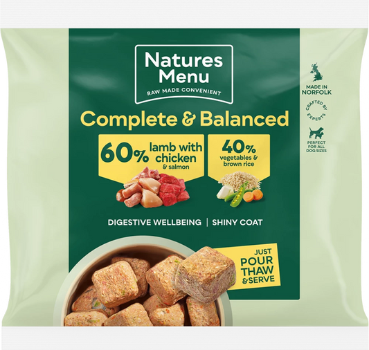 Natures Menu Complete & Balanced Raw  60/40 Lamb with Chicken, Salmon, Vegetables and Brown Rice For Adult Dogs