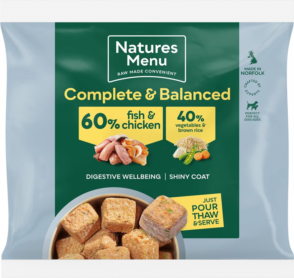 Natures Menu Complete & Balanced Raw  60/40 Fish and Chicken with Vegetables and Brown Rice For Adult Dogs