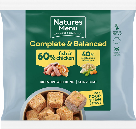 Natures Menu Complete & Balanced Raw  60/40 Fish and Chicken with Vegetables and Brown Rice For Adult Dogs
