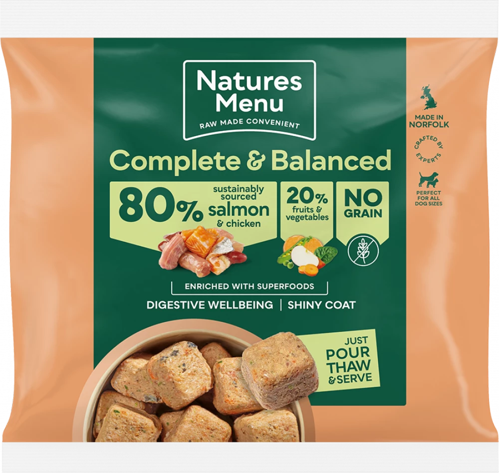 Natures Menu Complete & Balanced Raw  80/20 Salmon and Chicken with Superfoods For Adult Dogs