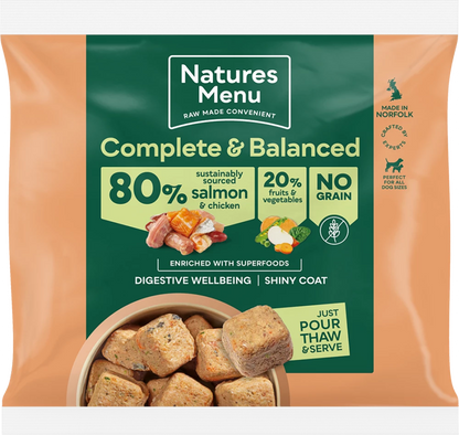 Natures Menu Complete & Balanced Raw  80/20 Salmon and Chicken with Superfoods For Adult Dogs