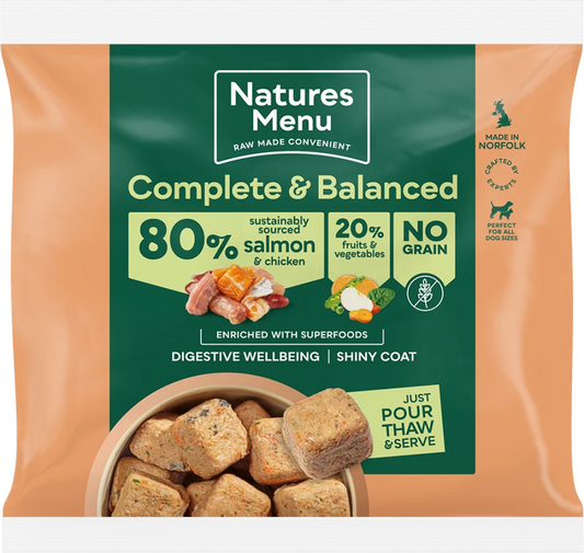Natures Menu Complete & Balanced Raw  80/20 Salmon and Chicken with Superfoods For Adult Dogs