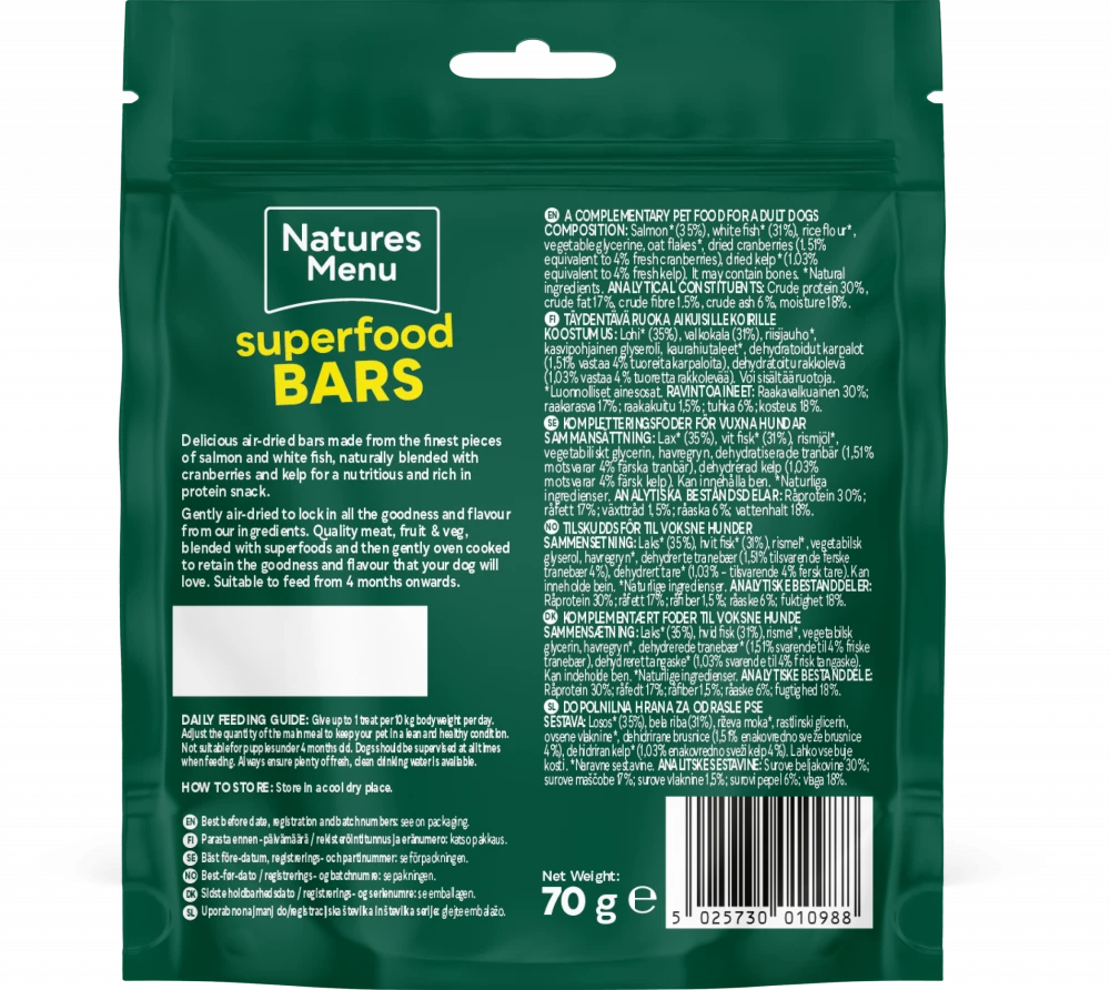 Country Hunter Superfood Bars  Salmon & White Fish with Cranberries & Kelp For Adult Dogs