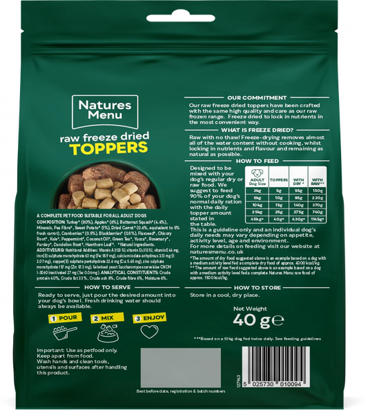 Complete Freeze Dried Food  Turkey Toppers For Adult Dogs