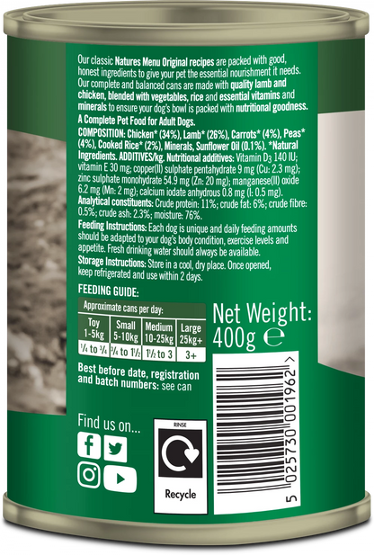 Natures Menu Cans  Lamb with Chicken For Adult Dogs