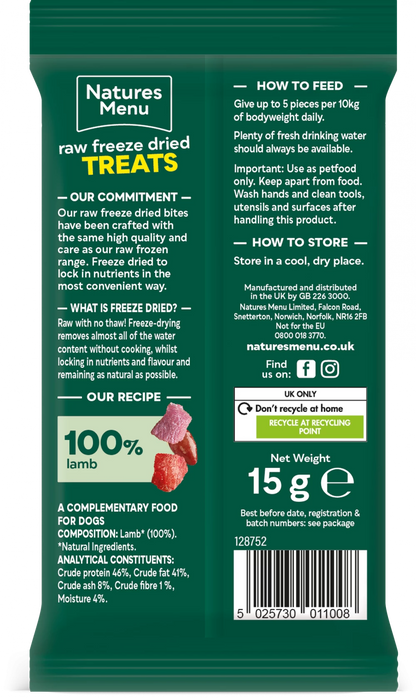 Freeze Dried Meat Bites  100% Lamb For All Dogs