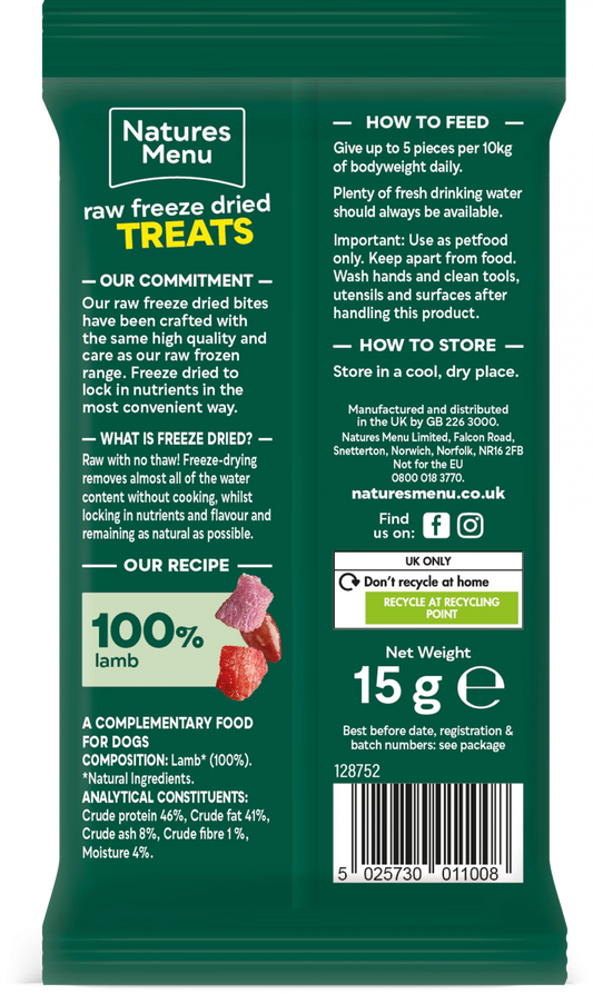 Freeze Dried Meat Bites  100% Lamb For All Dogs