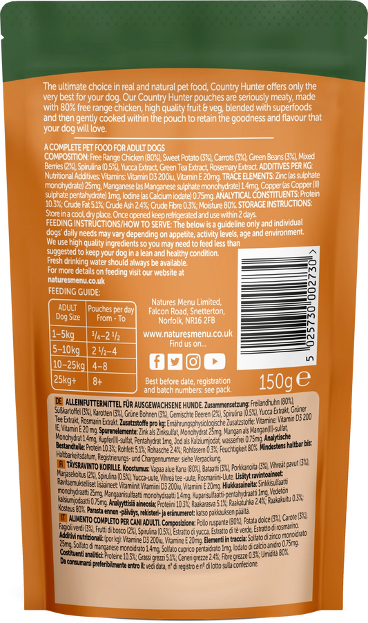 Country Hunter Dog Pouches  Free Range Chicken For Adult Dogs