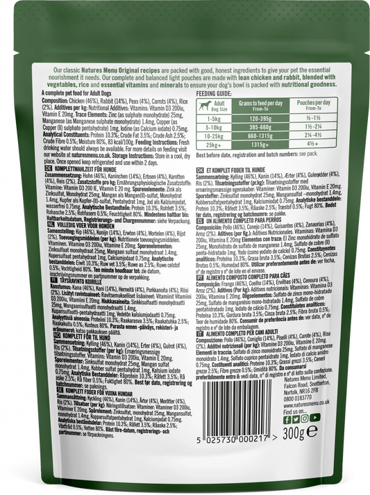 Natures Menu Dog Pouches  Light Chicken with Rabbit Pouches For Adult Dogs