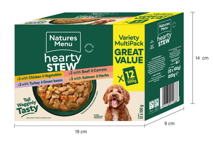 Natures Menu Dog Pouches  Hearty Stews Multipack x12 For Adult Dogs